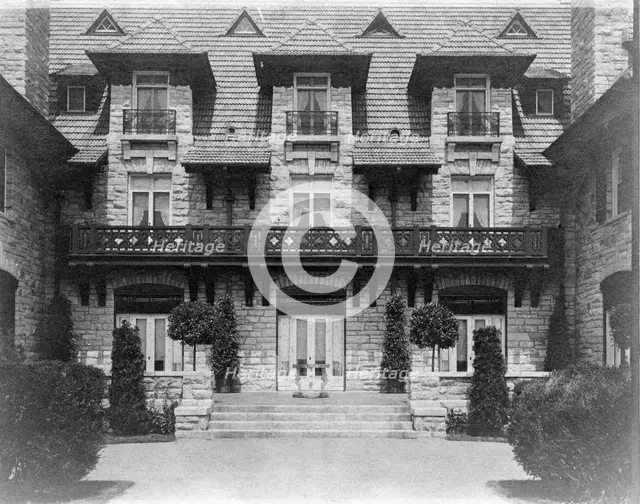 Center part of facade of home of Edmund Cogswell Converse, Greenwich, Connecticut, 1908. Creator: Frances Benjamin Johnston.