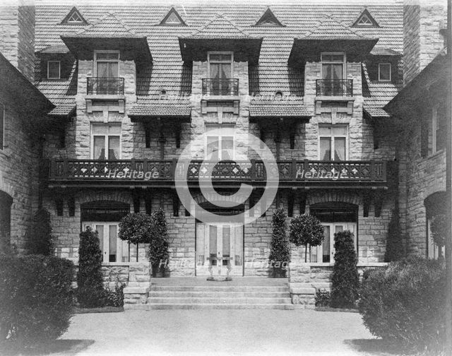 Center part of facade of home of Edmund Cogswell Converse, Greenwich, Connecticut, 1908. Creator: Frances Benjamin Johnston.