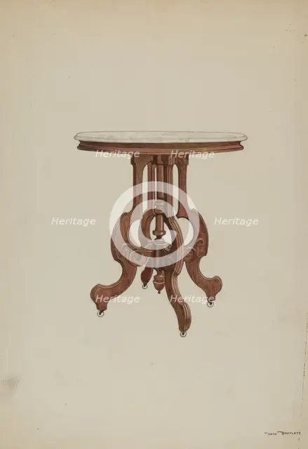 Center Table, with Marble Top, c. 1937. Creator: Dana Bartlett.