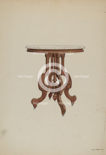 Center Table, with Marble Top, c. 1937. Creator: Dana Bartlett.