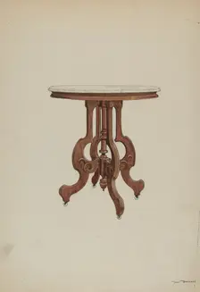 Center Table, with Marble Top, c. 1937. Creator: Dana Bartlett