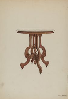 Center Table, with Marble Top, c. 1937. Creator: Dana Bartlett