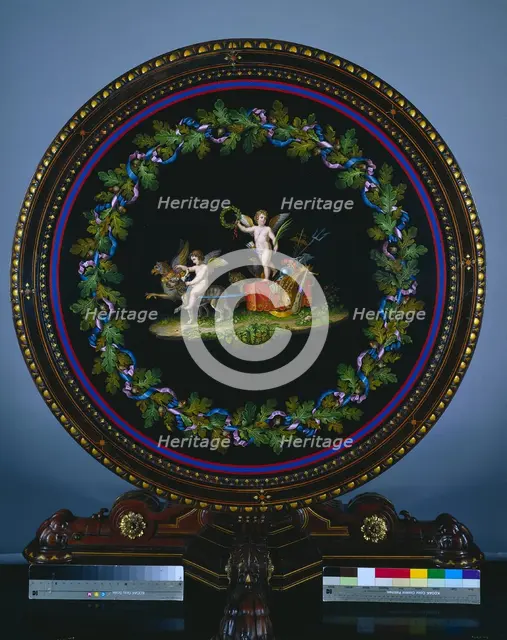 Center Table with Micromosaic Top, "Love Triumphant", table c. 1865; top c.1830-50. Creator: Agostino Francesangeli (Italian); Herter Brothers (American), attributed to.