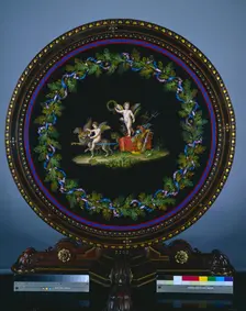 Center Table with Micromosaic Top, "Love Triumphant", table c. 1865; top c.1830-50. Creator: Agostino Francesangeli (Italian); Herter Brothers (American), attributed to