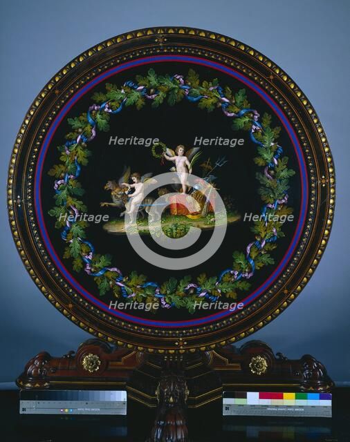 Center Table with Micromosaic Top, "Love Triumphant", table c. 1865; top c.1830-50. Creator: Agostino Francesangeli (Italian); Herter Brothers (American), attributed to.