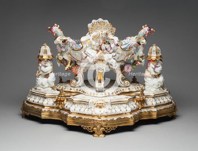 Centerpiece and Stand with Pair of Sugar Casters, Meissen, 1737. Creator: Meissen Porcelain.