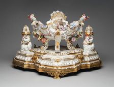 Centerpiece and Stand with Pair of Sugar Casters, Meissen, 1737. Creator: Meissen Porcelain