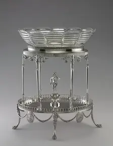 Centerpiece (metal stand and glass bowl), 1792. Creator: William Pitts (British); Joseph Preedy (British)