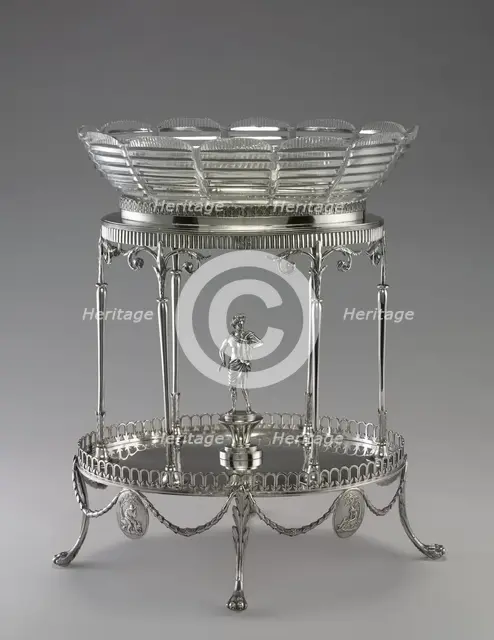 Centerpiece (metal stand and glass bowl), 1792. Creator: William Pitts (British); Joseph Preedy (British).