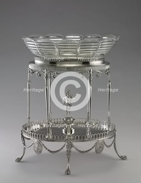 Centerpiece (metal stand and glass bowl), 1792. Creator: William Pitts (British); Joseph Preedy (British).