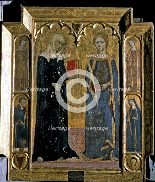 Central table of an altarpiece with Saint Martha and Saint Margaret, c. 1360.