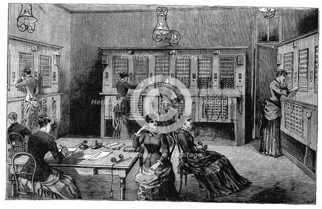 Central Telephone Exchange, Paris, 1883. Artist: Unknown