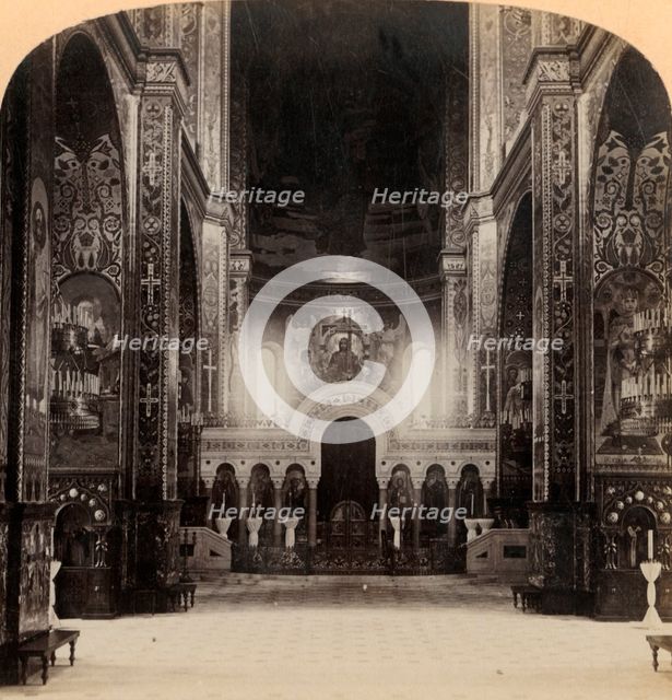 'Central Aisle of Vladimir Cathedral, Kief - the most beautiful Church in Russia', 1898.  Creator: Underwood & Underwood.