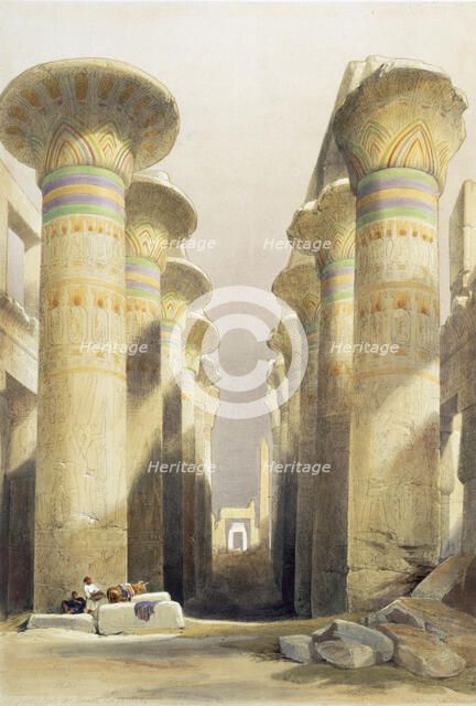 Central avenue of the Great Hall of Columns, Karnak, Egypt, 19th century. Artist: David Roberts