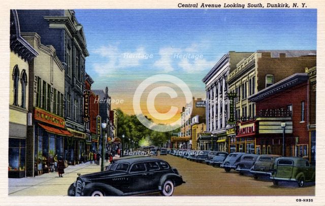 Central Avenue looking south, Dunkirk, New York, USA, 1940. Artist: Unknown