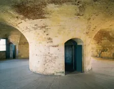 Central brick pier on the first floor of the keep, Hurst Castle, Hampshire, 1994