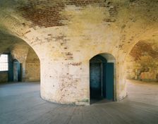 Central brick pier on the first floor of the keep, Hurst Castle, Hampshire, 1994