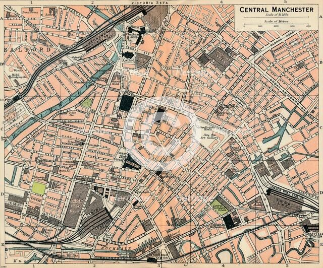 'Central Manchester', c20th Century. Artist: John Bartholomew.