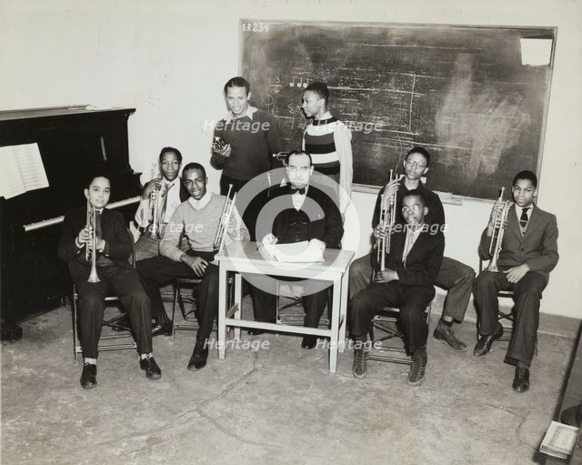 Central Manhattan Music Center, horn players, 1938. Creator: Aubrey Pollard.