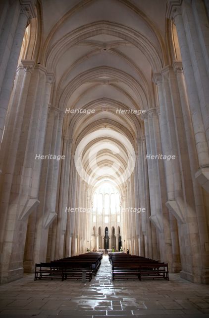 Central nave of the church, Monastery of Alcobaca, Alcobaca, Portugal, 2009.  Creator: Samuel Magal.