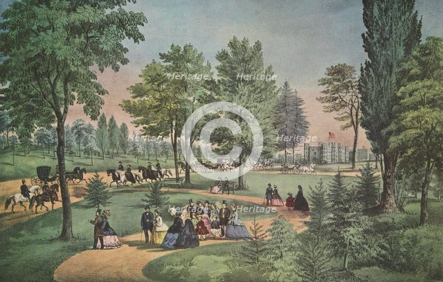Central Park, The Drive, Currier & Ives, pub. 1862 (Colour Lithograph)