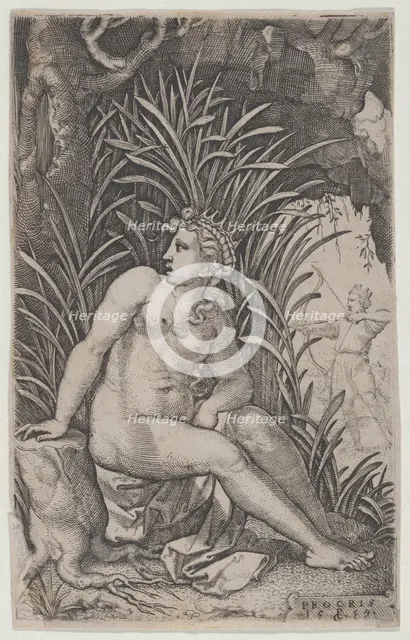 Cephalus and Procris, from The Greek Heroines, 1539., 1539. Creator: Georg Pencz.