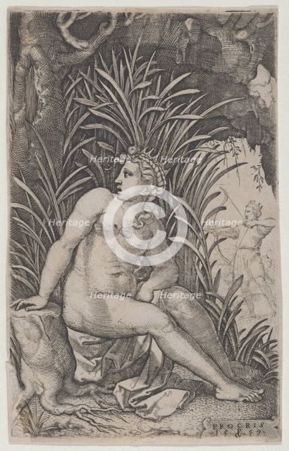 Cephalus and Procris, from The Greek Heroines, 1539., 1539. Creator: Georg Pencz.