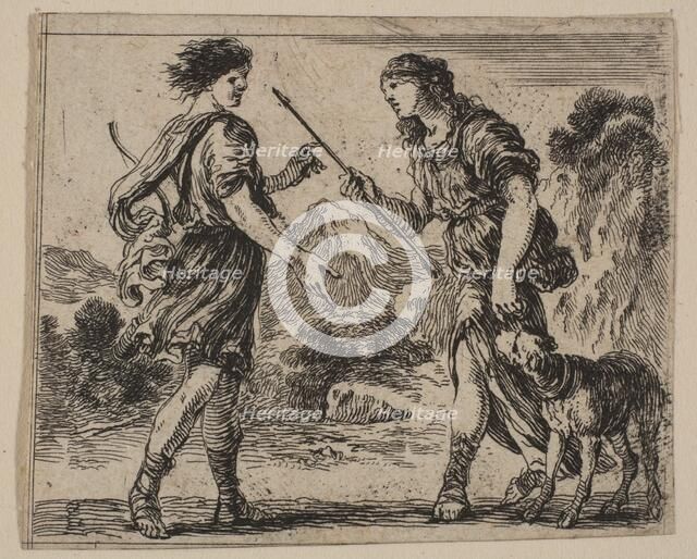 Cephalus and Procris, from 'Game of Mythology' (Jeu de la Mythologie), 1644. Creator: Stefano della Bella.