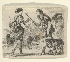 Cephalus and Procris, from Game of Mythology (Jeu de la Mythologie), 1644. Creator: Stefano della Bella