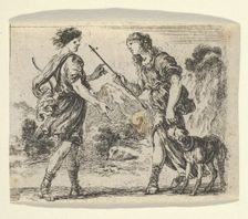 Cephalus and Procris, from Game of Mythology (Jeu de la Mythologie), 1644. Creator: Stefano della Bella
