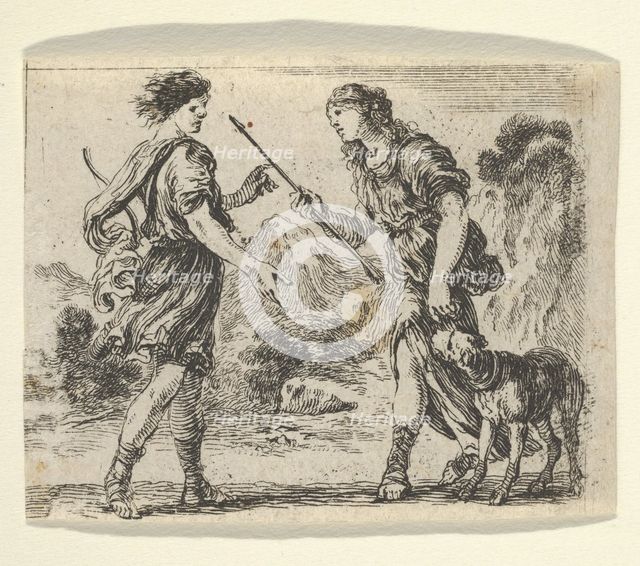 Cephalus and Procris, from 'Game of Mythology' (Jeu de la Mythologie), 1644. Creator: Stefano della Bella.