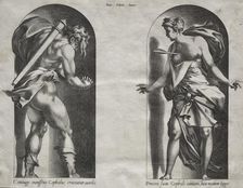 Cephalus and Procris in two Niches, 1538-1540. Creator: René Boyvin (French, c. 1525-aft 1580)