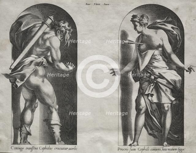 Cephalus and Procris in two Niches, 1538-1540. Creator: René Boyvin (French, c. 1525-aft 1580).