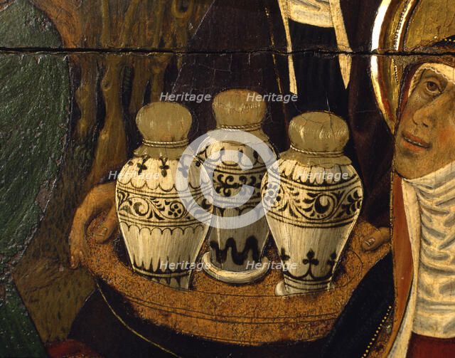  'Ceramics of the period', detail of the Transfiguration altarpiece, 1445-1452. Tempera on wood, …