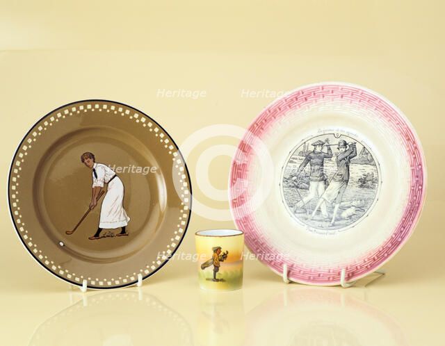 Ceramics with a golfing theme, 1905-1920s. Artist: Unknown