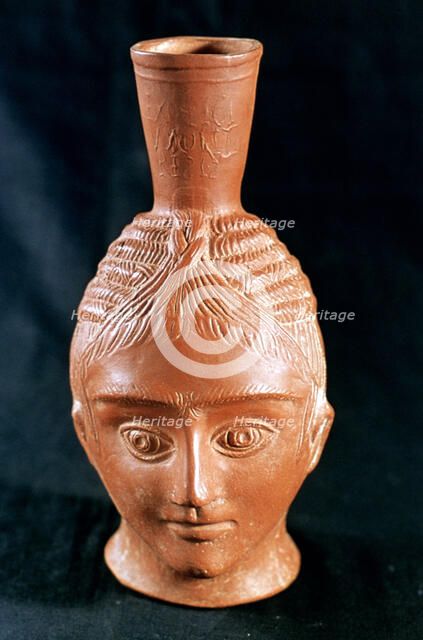 Ceramic vase in the shape of an anthropomorphic head, El Aouja, Tunisia. Artist: Unknown
