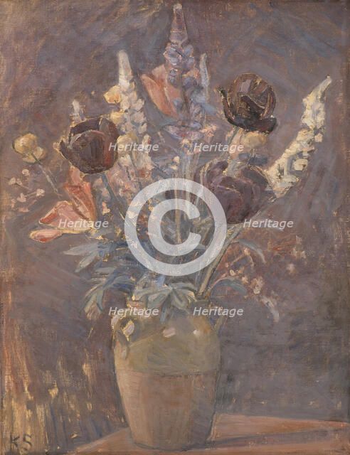 Ceramic vase with tulips, 1885-1938. Creator: Karl Schou.