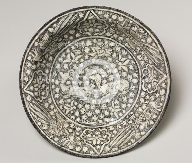 Ceramic dish with deer, phoenix, and lotus blossoms, 1300-1350. Creator: Unknown.