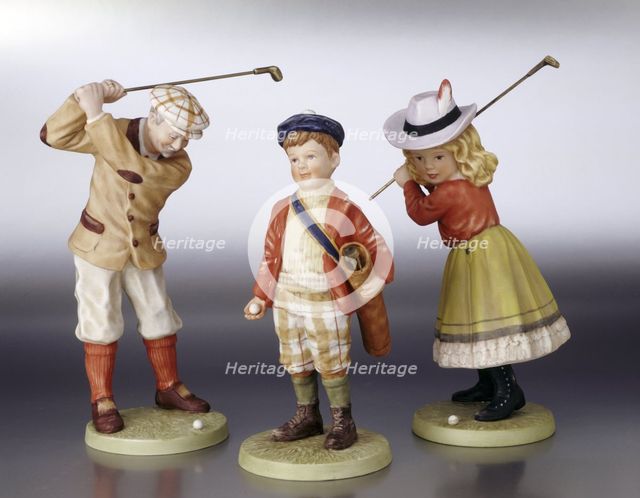 Ceramic golfing figures. Creator: Unknown.