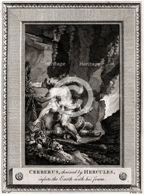'Cerberus, chained by Hercules, infects the Earth with his foam', 1774. Artist: W Walker