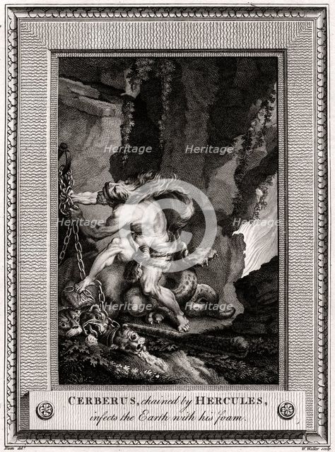 'Cerberus, chained by Hercules, infects the Earth with his foam', 1774. Artist: W Walker