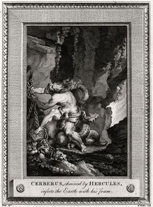 Cerberus, chained by Hercules, infects the Earth with his foam 1774. Artist: W Walker