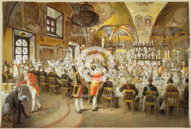 Ceremonial Dinner in the Palace of the Facets in the Moscow Kremlin, 1883-1895.  Creator: Zichy, Mihály (1827-1906).