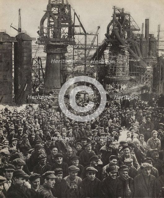 Ceremonial Meeting at Magnitogorsk. Illustration from USSR Builds Socialism, 1933. Creator: Lissitzky, El (1890-1941).