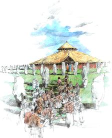 Ceremonial procession Avebury Stone Circle shrine, Wiltshire, 3rd Millennium BC, (c1990-2010). Artist: Ivan Lapper