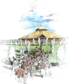 Ceremonial procession Avebury Stone Circle shrine, Wiltshire, 3rd Millennium BC, (c1990-2010). Artist: Ivan Lapper