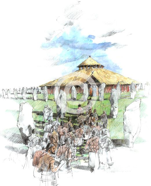 Ceremonial procession Avebury Stone Circle shrine, Wiltshire, 3rd Millennium BC, (c1990-2010).  Artist: Ivan Lapper.