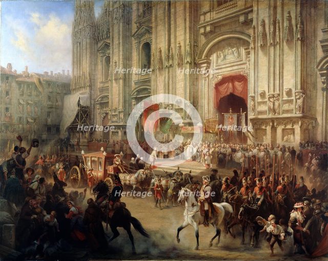 'Ceremonial Reception of Field Marshal Alexander Suvorov in Milan in April 1799', 1850s. Artist: Adolf Jossifovich Charlemagne