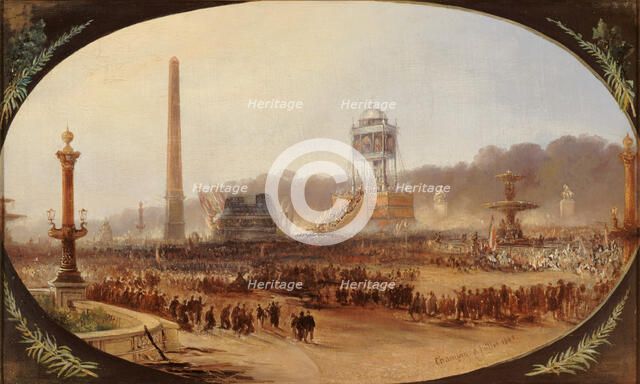 Cérémonie funèbre sur la place de la Concorde, en l'honneur des...juin 1848, le 6 juillet 1848. Creator: Jean Jacques Champin.