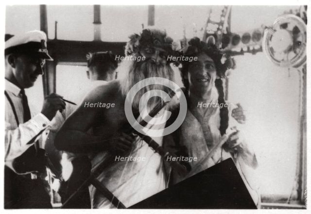 Ceremony celebrating the crossing of the equator on board the airship 'Graf Zeppelin', 1930 (1933). Artist: Unknown